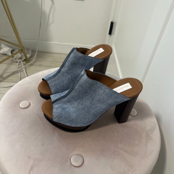 See By Chloe Blue Denim Clog Heels Size 35 - Picture 3 of 6